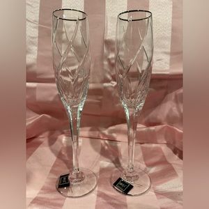 MIKASA Lead Crystal Olympus platinum rimmed champagne flutes -set of 2